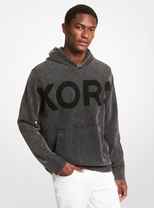 Panske Mikiny S Kapucňou Michael Kors Logo Acid Wash Cotton Čierne - Oblecenie Michael Kors Lacne | MFSON-7086
